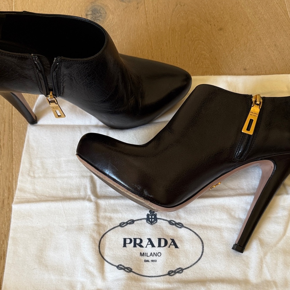 Prada Black Heeled Leather Boots
